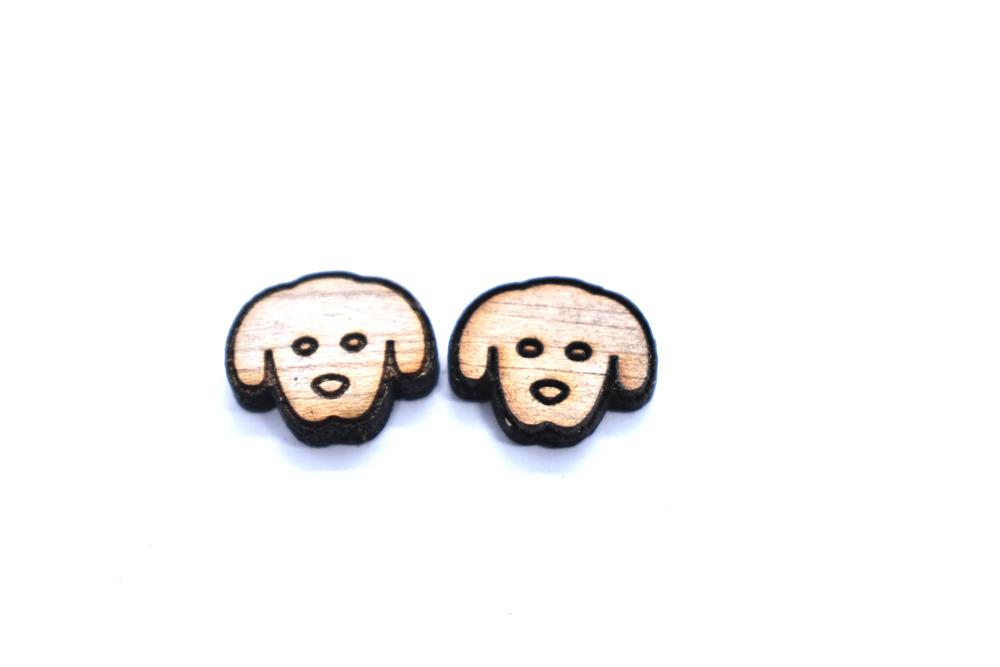 (image for) Wood Earring Stud Dog Face
