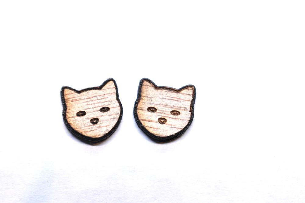 (image for) Wood Earring Stud Cat Face